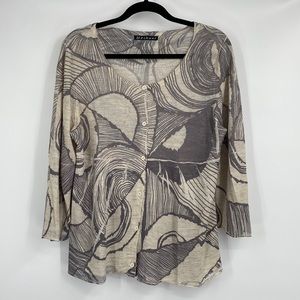Vintage Mechant Abstract Print Cream and Grey Button Up Knit Cardigan